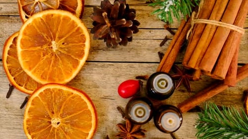 Aromatherapy Oils with Cinnamon, Orange, and Evergreen