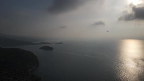 Scenic Ocean View with Island, Aerial Perspective