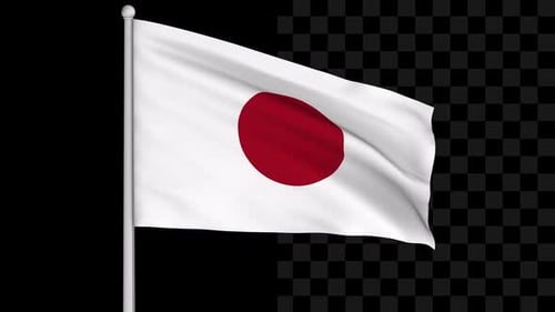 Realistic Waving Japan Flag with Alpha Channel Background