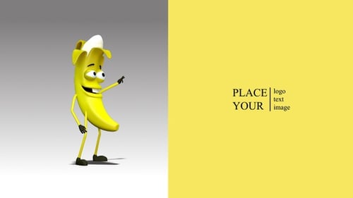 Animated 3D Banana Mascot Character Pointing Gesture