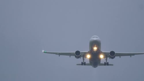 Airplane Taking Off During Rainy Weather Conditions