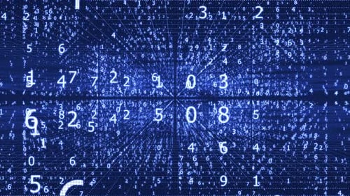 Futuristic Digital Grid with Flowing Blue Numbers