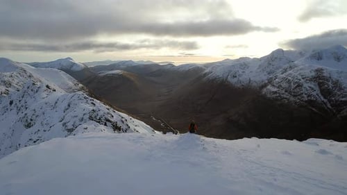 Mountaineer on the Summit of a Snowy Mountain