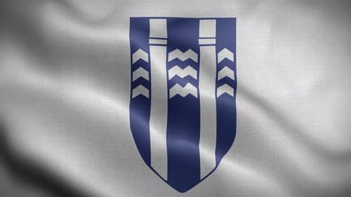 Blue and White Chevron Crest Emblem on Waving Flag Background Animation