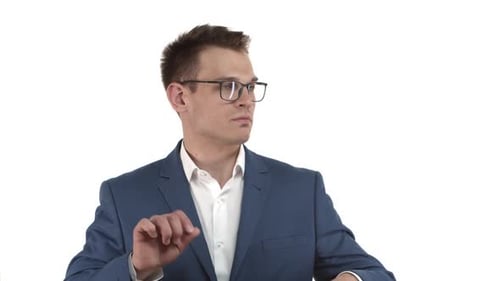 Handsome Successful Businessman in Blue Suit and Glasses Feeling Good and Confident Dancing From Joy