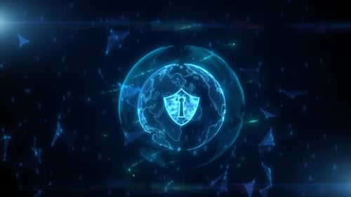 Animated Global Network Security Shield Digital Technology Loop
