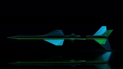 Flying Neon Wireframe Futuristic Rocket Animation