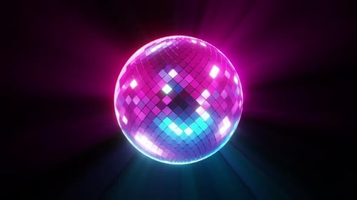 Seamlessly Looping Disco Ball with Neon Light Reflections