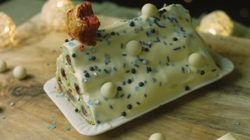 Cake with Green Dough Sour Cherries and Sour Cream