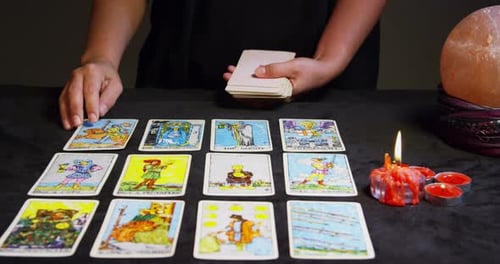 Tarot Cards Laid out on Black Surface