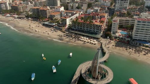Famous Playa Los Muertos Dock, Jalisco, Mexico - aerial drone shot