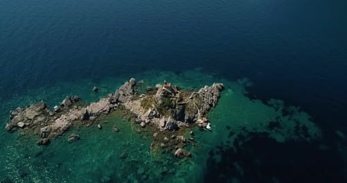 Aerial View of a Beautiful Island With Church in the Adriatic Sea