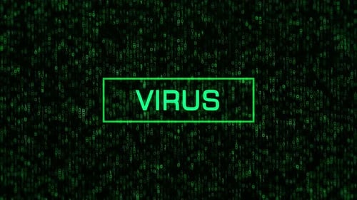 VIRUS Notification Warning Over Computer Binary Background. Computer VIRUS Concept with Binary Code