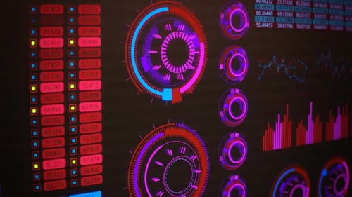 Futuristic Digital HUD Interface with Business Data Charts