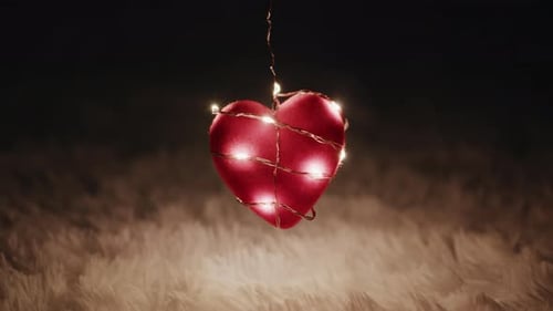 Red Glowing Heart Decoration Hanging from Ceiling