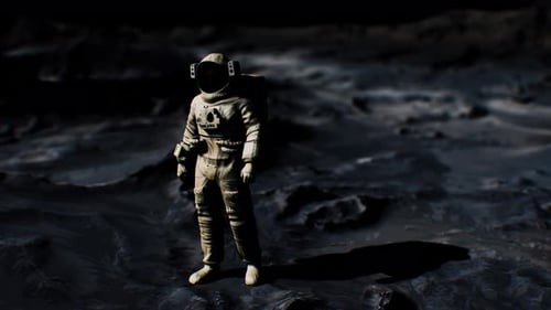 Astronaut Standing on Moon Surface in Space Exploration