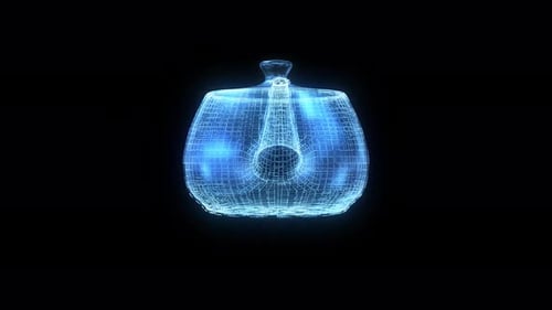Futuristic Wireframe Teapot Hologram Digital Reveal Animation