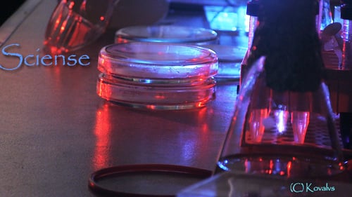 Laboratory Equipment Lit With Red and Blue Light