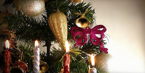 Christmas Tree with Candles and Ornaments