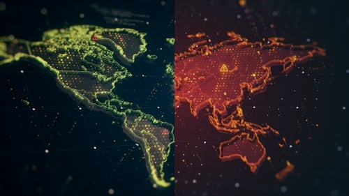 Futuristic Digital World Map with Global Data Network