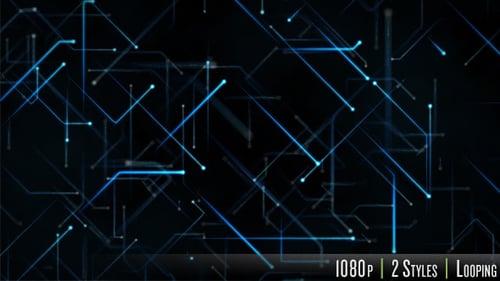 Futuristic Circuit Board Animation with Glowing Data Lines