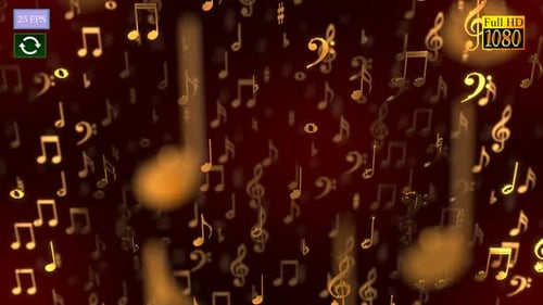 Golden Musical Notes Falling Animated Background Loop
