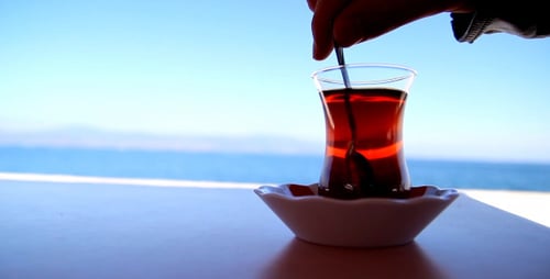 Young Adult Enjoying Tea and Sandwich at Cafe