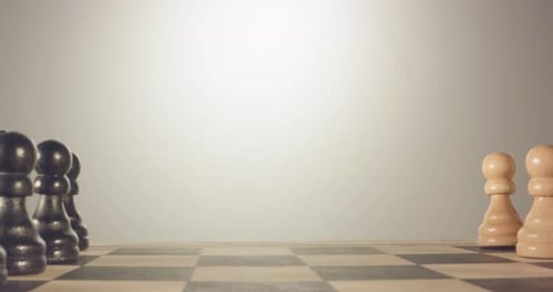 Special tracking macro shot moving between chess pieces on a chess board