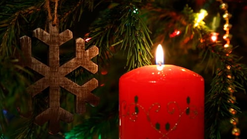 Festive Christmas Tree with Candle and Ornament