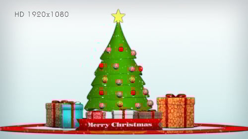 Animated Christmas Tree and Gifts with Merry Christmas Message