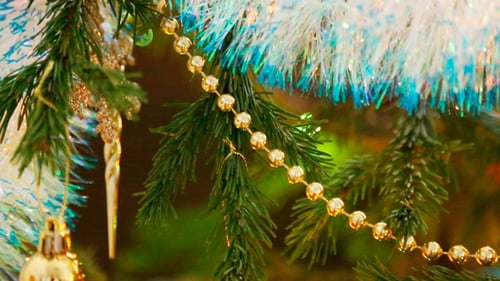 Decorated Christmas Tree with Shiny Ornaments and Tinsel