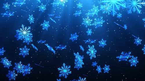 Sparkling Blue Snowflakes Falling for Winter Holiday Background