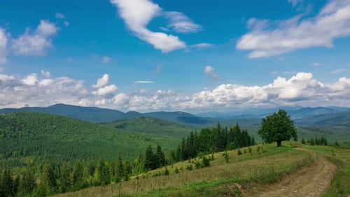 Mountain Landscape with a Fast Clouds and Shadows