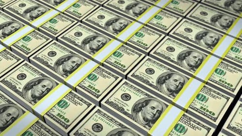 Seamless Loop of Hundred Dollar Bill Stacks