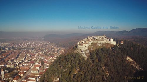Flying Above Medieval Castle and Ruins