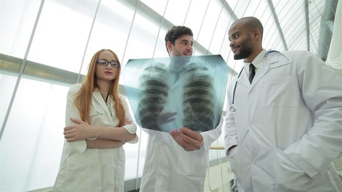 Medical Team Analyzing X-ray in Modern Hospital