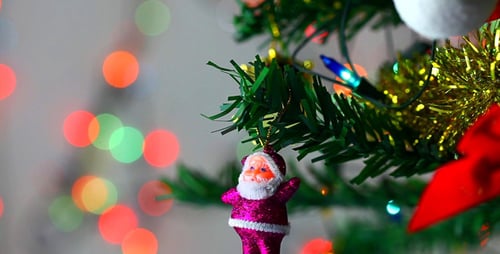 Decorated Christmas Tree with Bokeh Lights Background