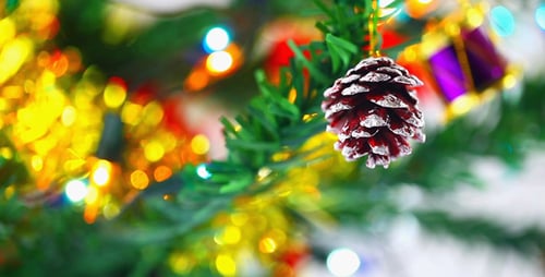 Christmas Tree Decoration with Lights and Pinecone
