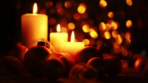 Glowing Candles and Ornaments for Christmas