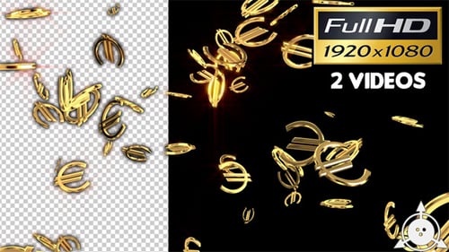 Animated Golden Euro Currency Symbols Motion Background