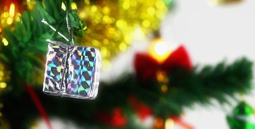 Close Up of Gift on Christmas Tree