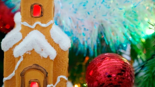 Christmas Tree with Gingerbread House Decorations