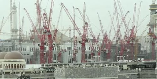 Crowd at Mosque Architecture on Overcast Day