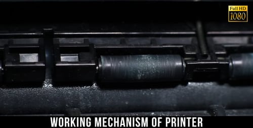 Printer Roller Rotating Inside of Machine Close Up