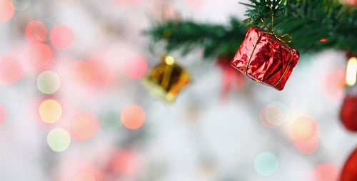 Christmas Tree with Red Gift and Fairy Lights