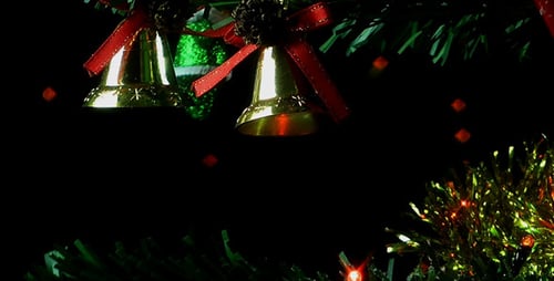 Christmas Tree Lights and Ornaments Close-Up