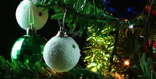 Festive Christmas Tree Decorations and Twinkling Lights