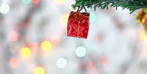 Festive Gift Hanging on Christmas Tree Branch