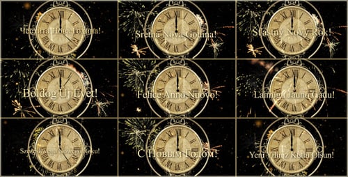 New Year's Eve Countdown Clock with Golden Fireworks Animation