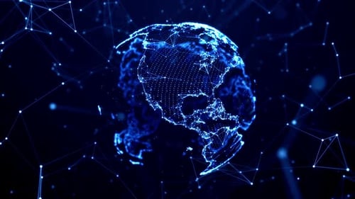 Abstract Blue Digital Network Forming Earth Globe
